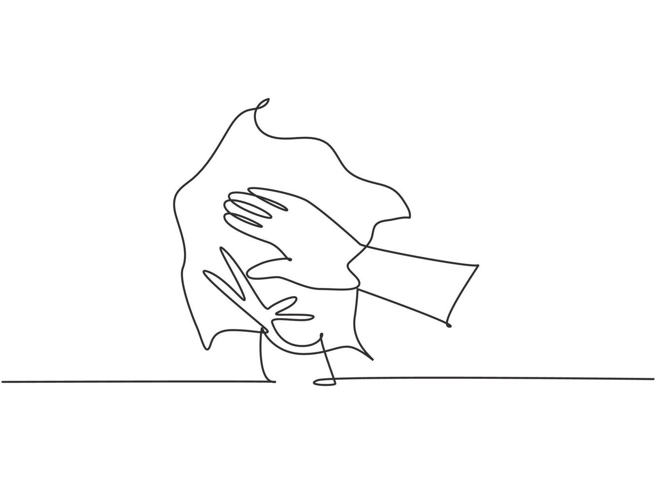 desenho único de uma linha de doze passos para lavar as mãos, enxugando as palmas das mãos com uma toalha. higiene das mãos para evitar o vírus corona. moderna linha contínua desenhar design gráfico ilustração vetorial. vetor
