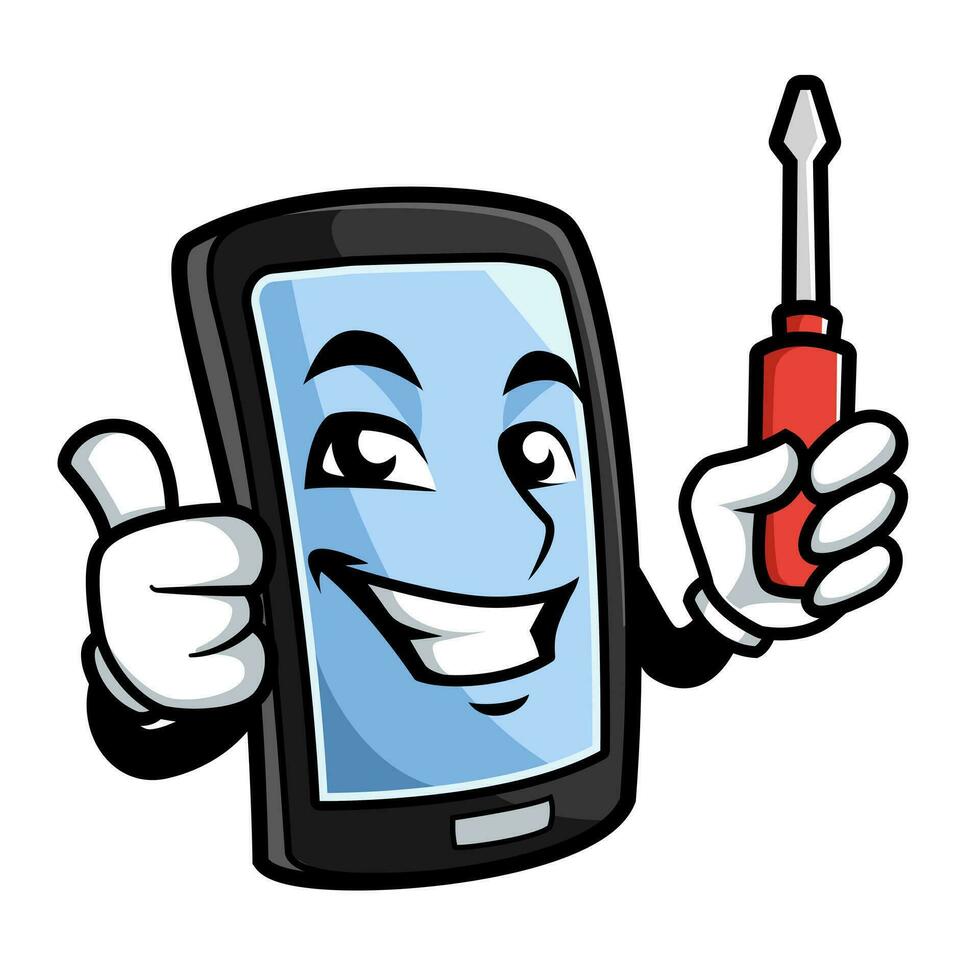 básico RGB Móvel telefone reparar serviço ou possivelmente encanador ou mecânico aplicativo desenho animado personagem vetor