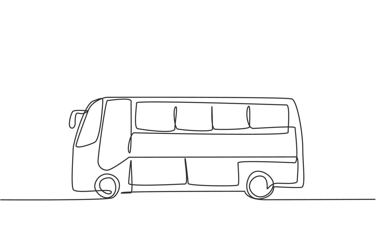 Único desenho linear de ônibus visto de lado que atenderá passageiros que viajam entre cidades em férias com a família. moderna linha contínua desenhar design gráfico ilustração vetorial. vetor
