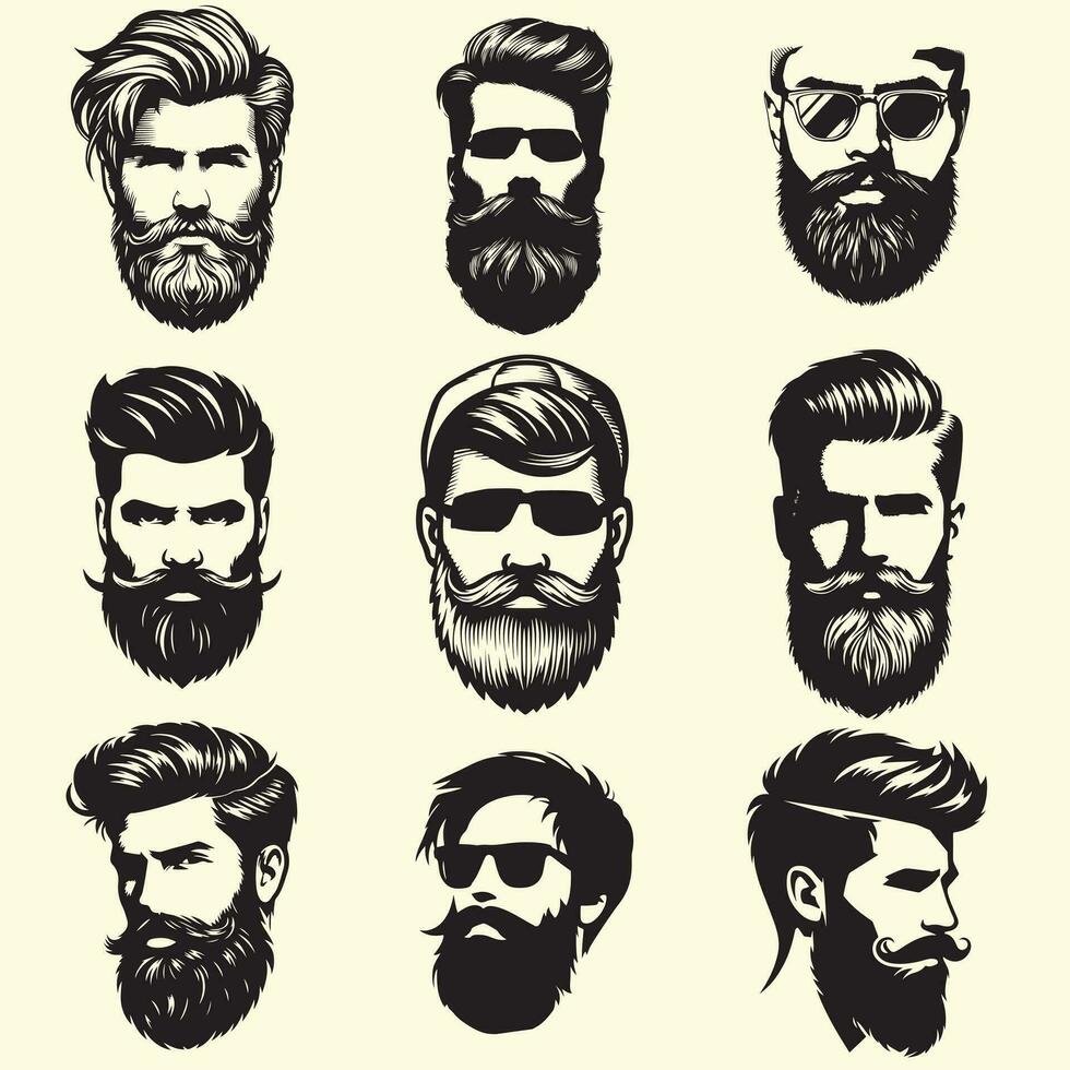 barbudo do homem face hipster personagem moda silhueta avatar vetor