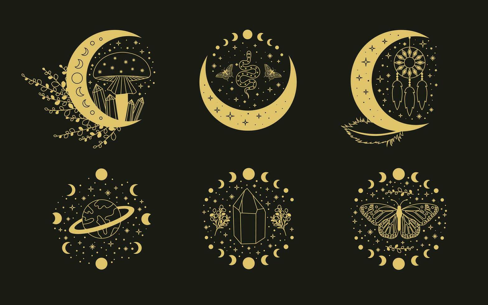 celestial místico lua coleções. Magia e esotérico vetor ilustrações.