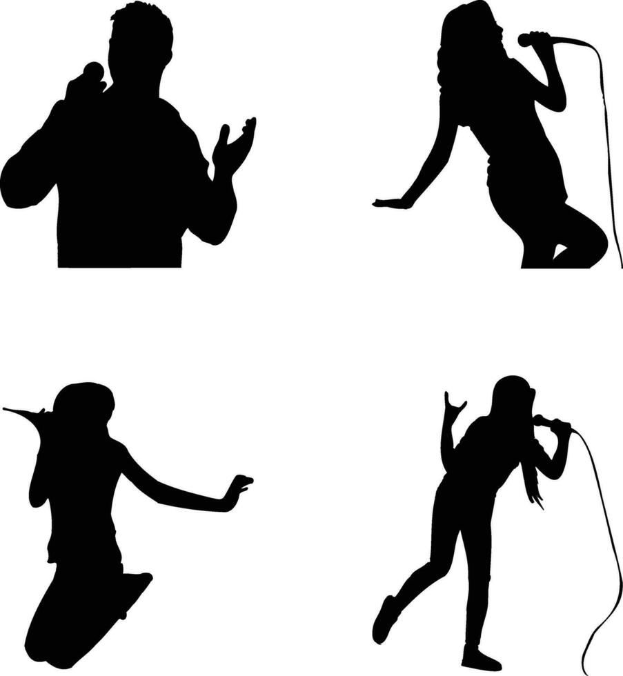 cantor pose silhueta ícone para música festival convite fundo. vetor ilustração definir.