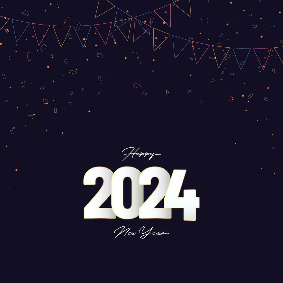 feliz Novo ano 2024 quadrado modelo com 3d suspensão número. cumprimento conceito para 2024 Novo ano celebração vetor