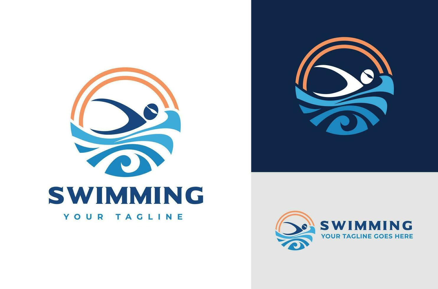 ilustração do uma circular natação piscina, silhueta, mar, oceano, onda logotipo Projeto vetor
