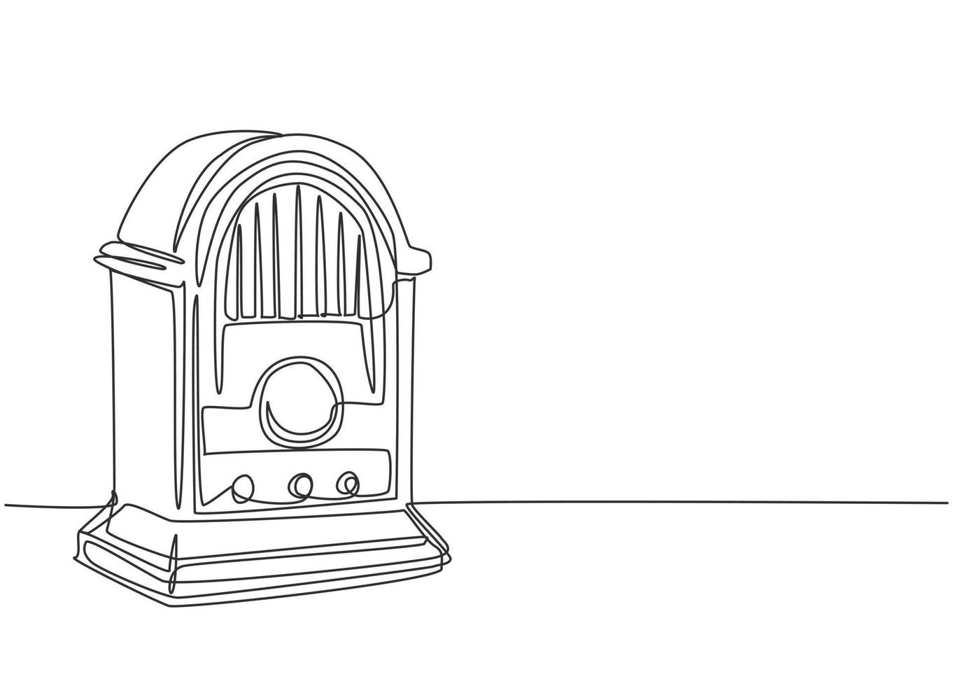 único desenho de linha contínua do antigo rádio analógico de mesa. conceito clássico de tecnologia de emissora vintage. reprodutor de música uma linha desenhar desenho ilustração vetorial vetor