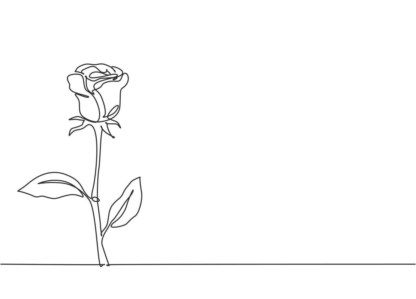 um desenho de linha contínua de linda flor rosa fresca romântica. cartão de felicitações da moda, convite, logotipo, banner, conceito de cartaz linha única desenhar ilustração vetorial de design gráfico vetor