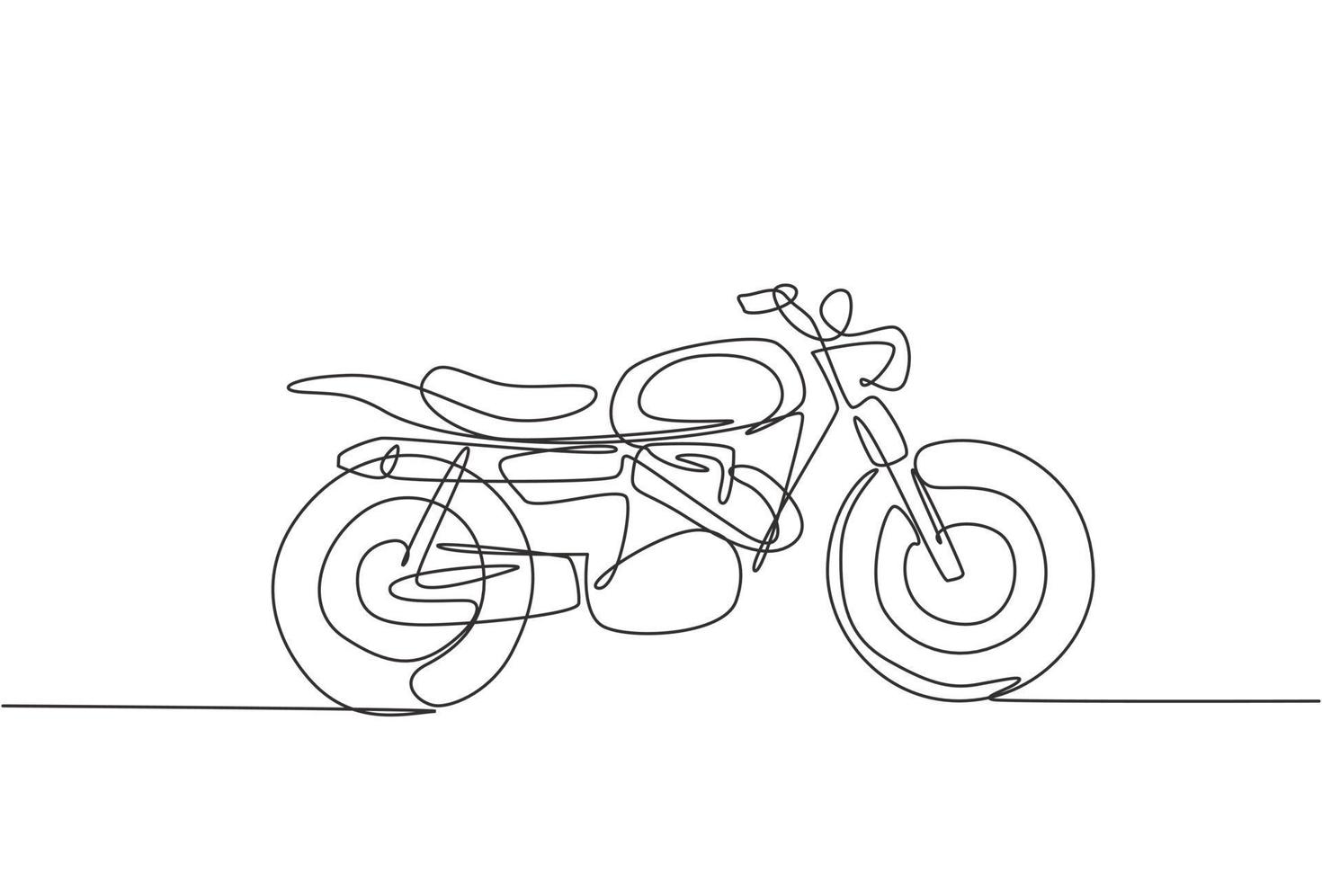 um desenho de linha contínua do ícone retrô velho vintage da motocicleta. ilustração em vetor design gráfico de linha única conceito de transporte de motocicleta clássica