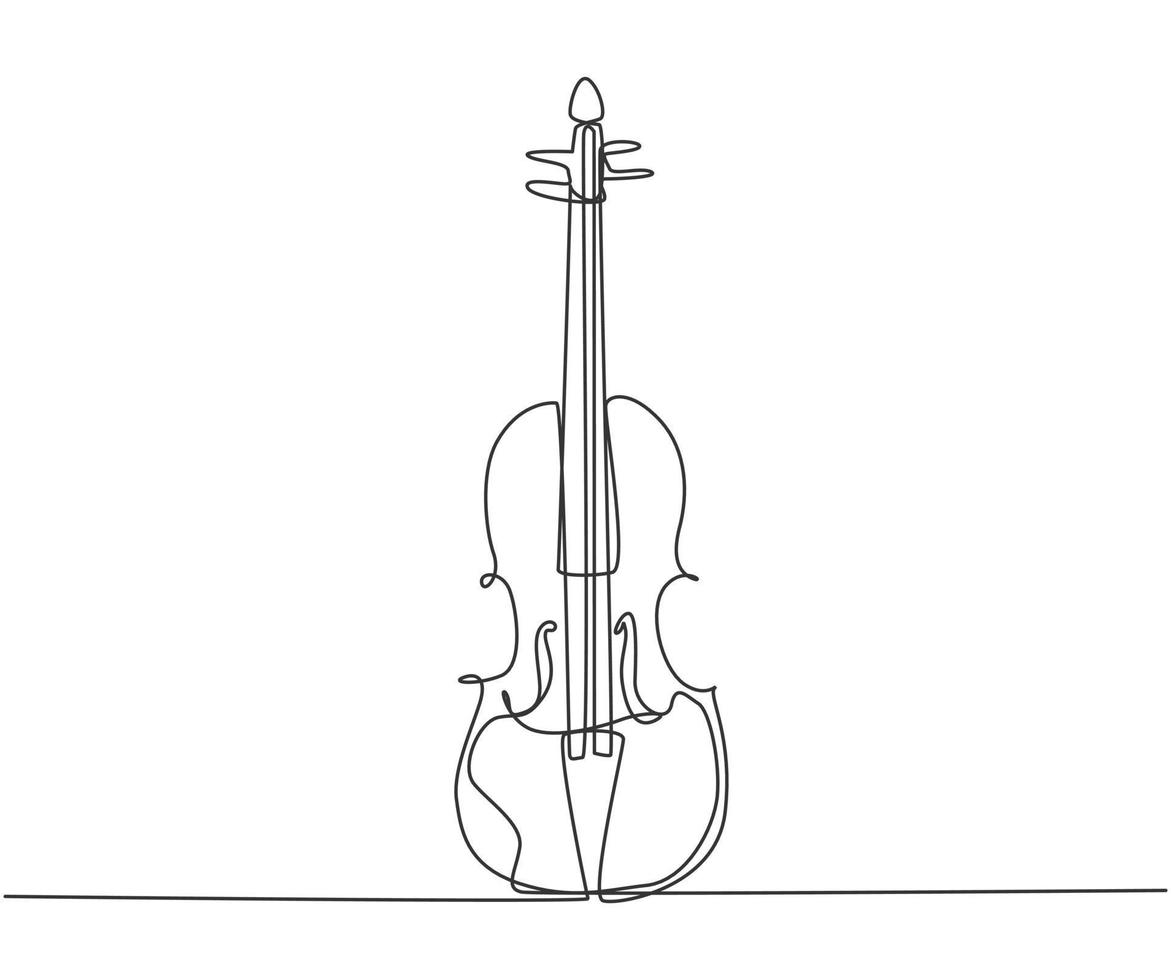 único desenho de linha contínua de violino em fundo branco. conceito de instrumentos musicais de cordas da moda uma linha desenhar design gráfico ilustração vetorial vetor