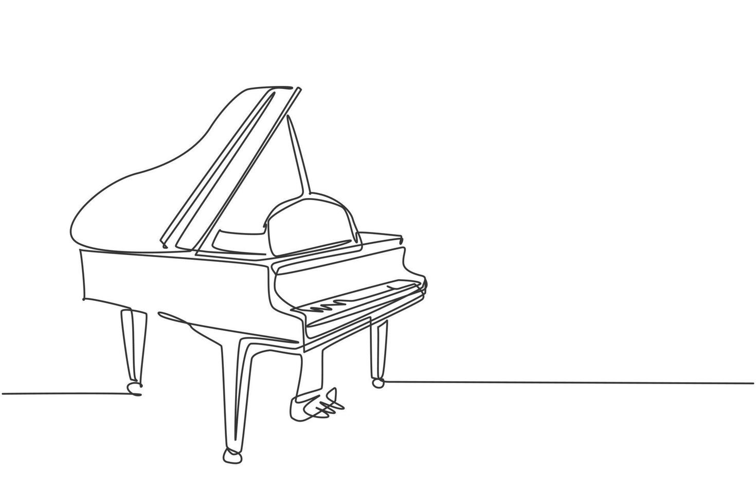 um desenho de linha contínua de um luxuoso piano de cauda de madeira. conceito de instrumentos de música clássica. linha única moderna desenhar design gráfico ilustração vetorial vetor