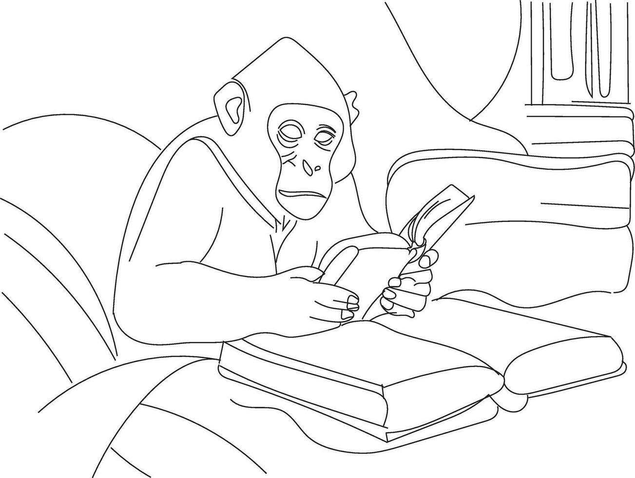 macaco lendo um livro vetor