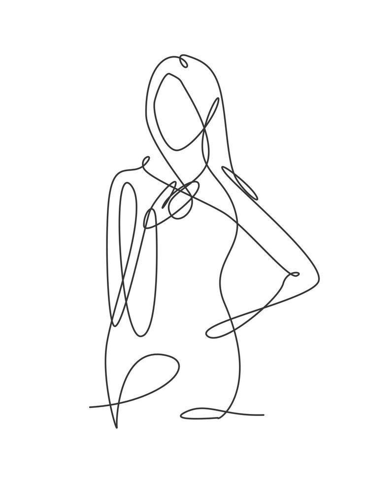 um desenho de linha única de ilustração em vetor retrato rosto mulher corpo abstrato beleza minimalista. imprimir para moda, t-shirt, logotipo, conceito de logotipo de salão de beleza. linha contínua moderna desenhar design gráfico