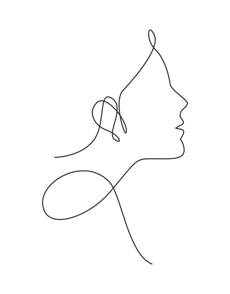 uma única linha desenho rosto abstrato de beleza de mulher, penteado,  ilustração vetorial de moda. conceito