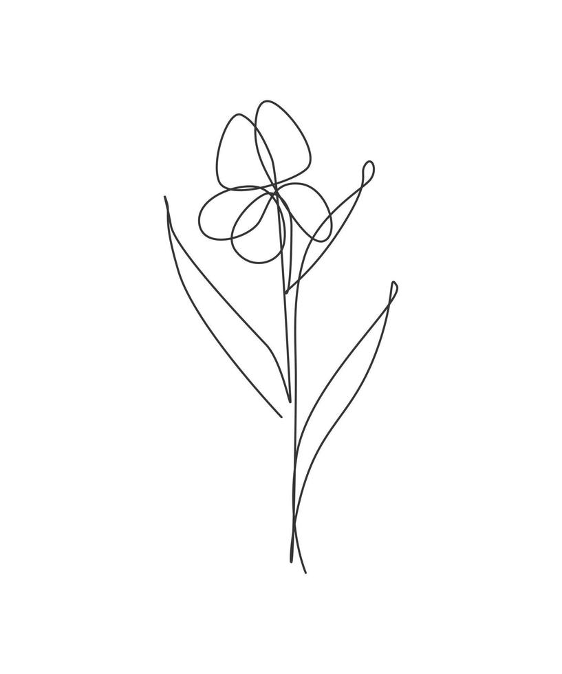 único desenho de linha contínua flor de jasmim beleza minimalista. conceito floral para cartazes, arte de parede, sacola, capa para celular, impressão de t-shirt. tendência de uma linha desenhar design gráfico de ilustração vetorial vetor