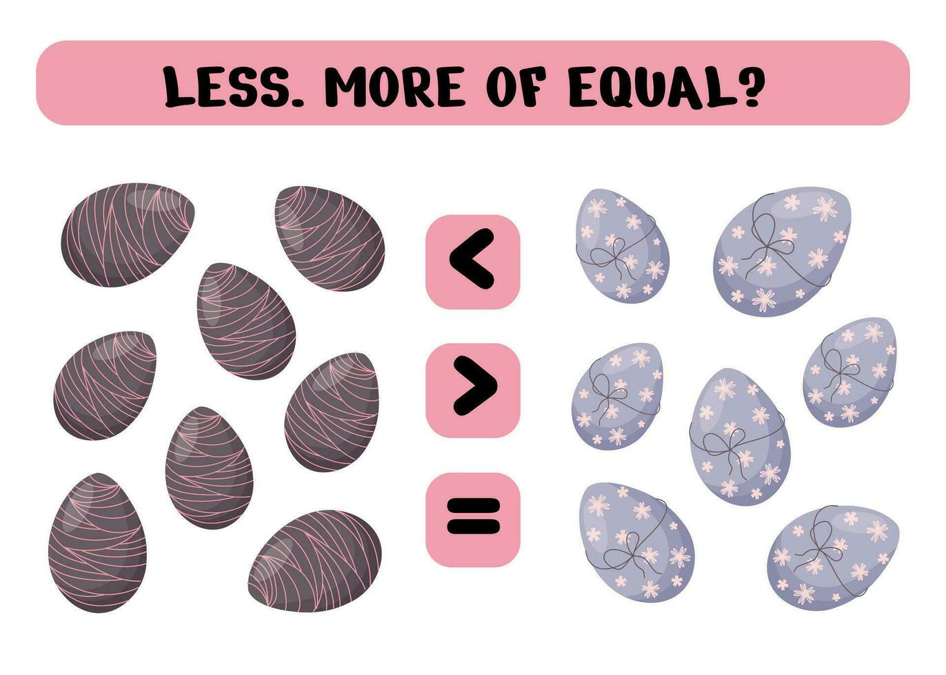 comparação do objetos para crianças. mais, Menos com desenho animado Páscoa ovos.matemática educacional jogos para crianças com Páscoa ovos vetor