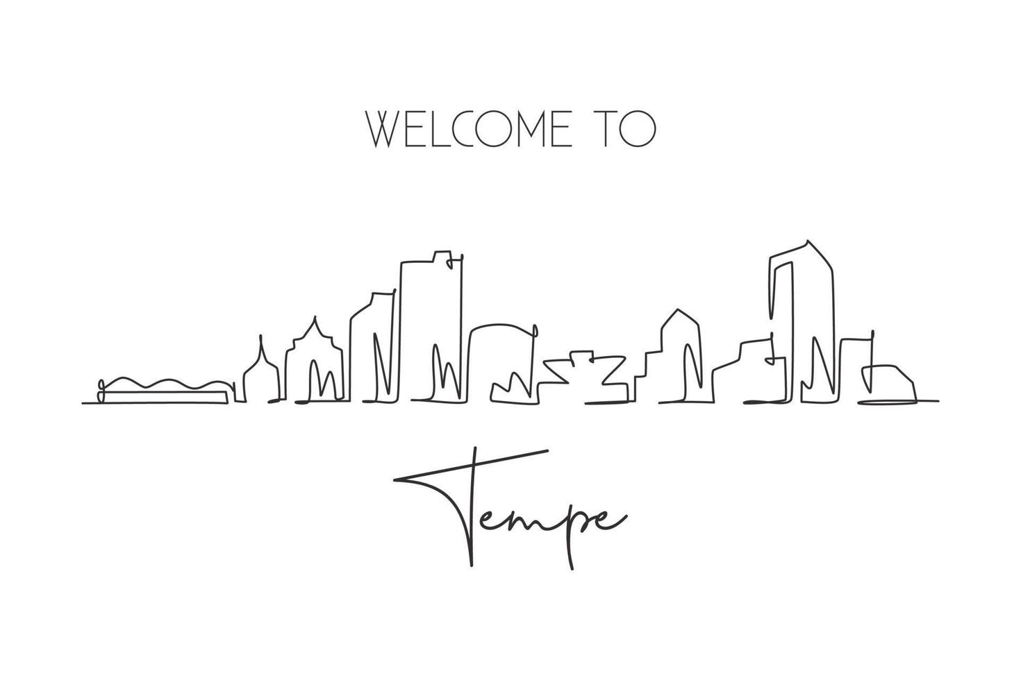 um desenho de linha contínua tempe city skyline, arizona. lindo cartão postal de marco. impressão do poster da decoração da parede da casa da viagem da paisagem do mundo. ilustração em vetor desenho de desenho de linha única elegante