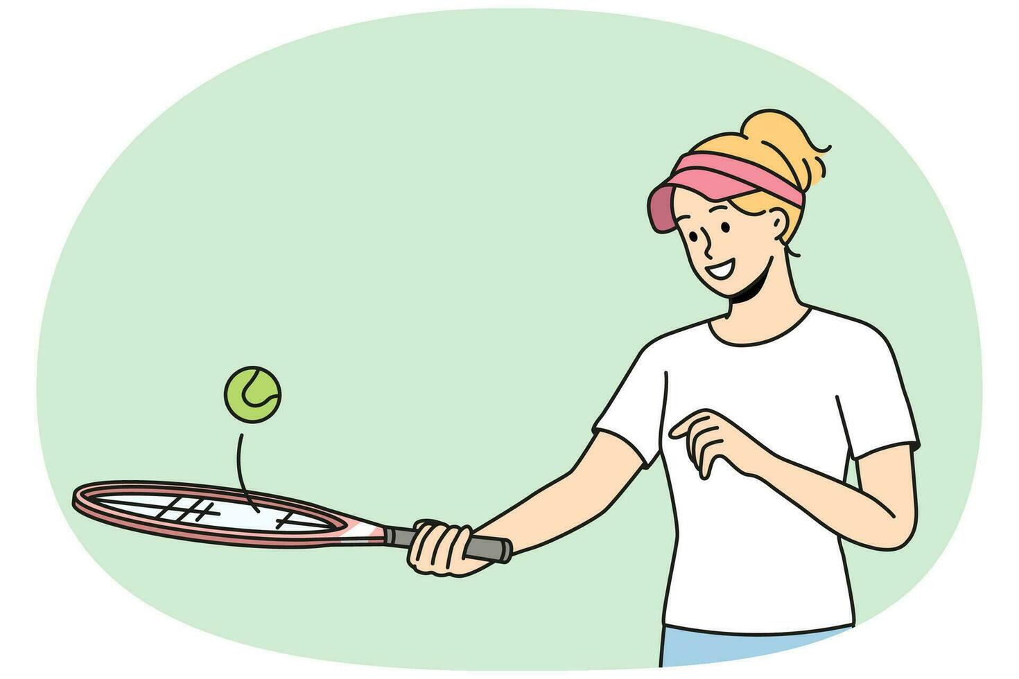 sorridente jovem de uniforme jogando badminton. garota feliz com raquete e bola desfrutar de jogo ao ar livre. esporte e hobbie. ilustração vetorial. vetor