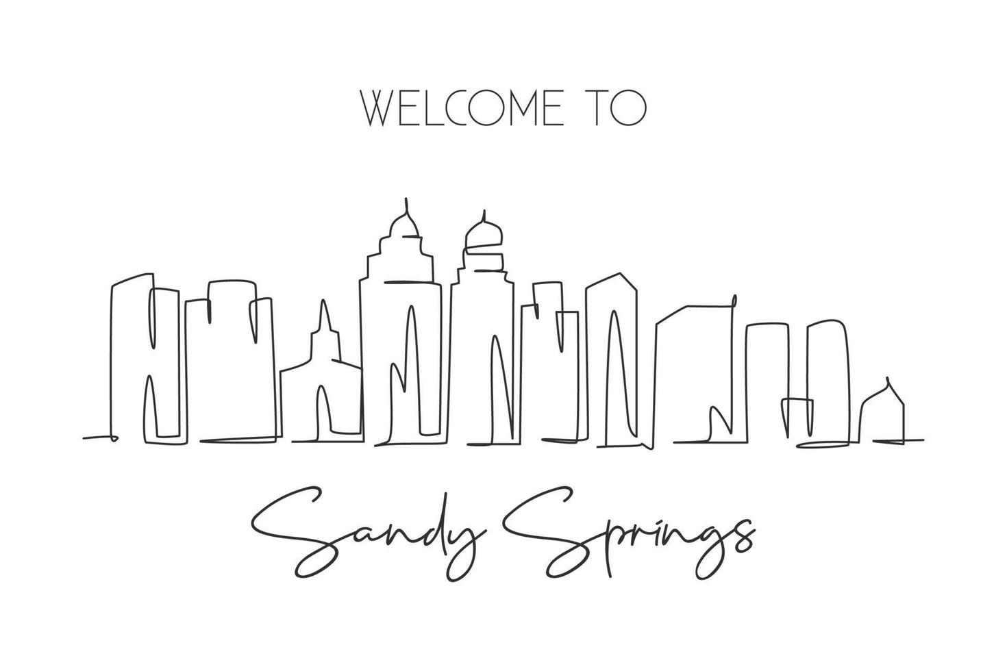 desenho de linha contínua única linha do horizonte de Sandy Springs, Geórgia. paisagem de raspador de cidade famosa. mundo viajar para casa decoração de parede arte cartaz impressão conceito. ilustração em vetor moderno desenho de uma linha