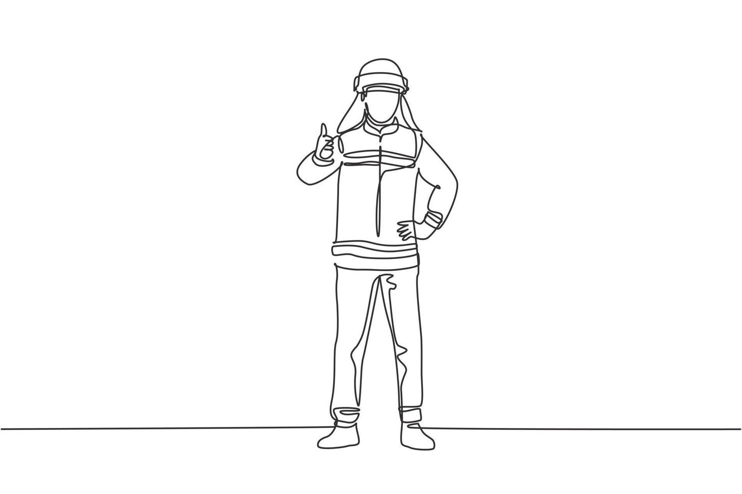 Um único desenho de linha de bombeiros estava usando capacetes e uniformes completos com um gesto de polegar para cima para trabalhar para extinguir o fogo. linha contínua desenhar design gráfico ilustração vetorial. vetor