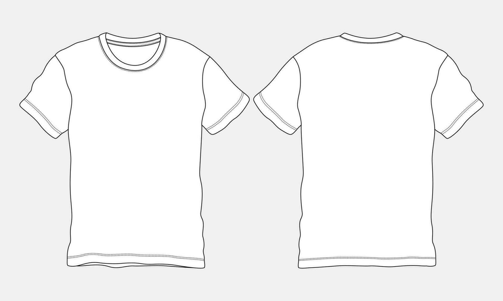 curto manga t camisa técnico desenhando moda plano esboço vetor ilustração modelo frente e costas Visualizações.