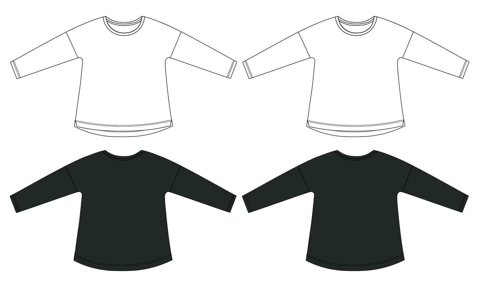 branco e Preto grandes manga t camisa vetor ilustração modelo para senhoras
