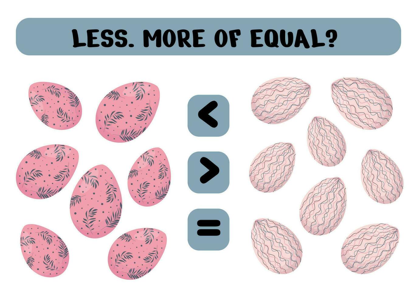 mais, Menos com desenho animado Páscoa ovos.comparação do objetos para crianças. matemática educacional jogos para crianças com Páscoa ovos vetor