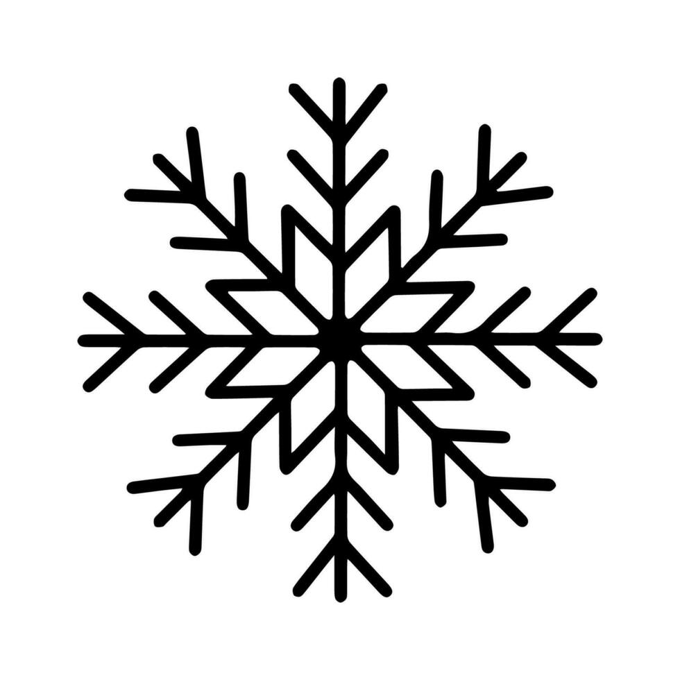 vetor desenhado à mão floco de neve isolado no ícone de fundo branco. elementos de tipografia de feliz Natal e feliz ano novo. doodle elemento vintage para design sazonal, decoração, cartões comemorativos.