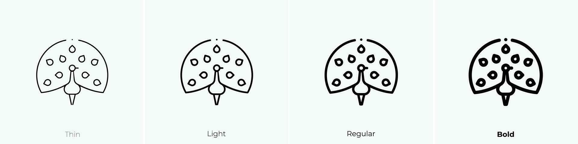 pavão ícone. afinar, luz, regular e negrito estilo Projeto isolado em branco fundo vetor