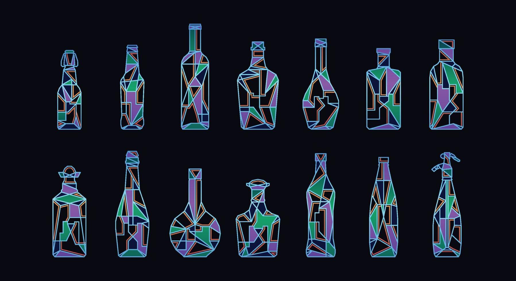14 garrafas decorativas em estilo clube abstrato vetor