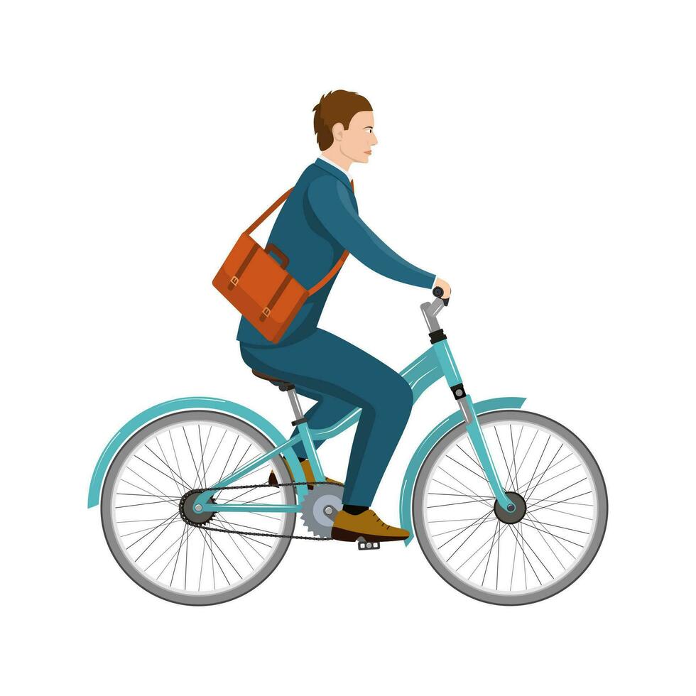 simples desenho animado do homem de negocios equitação uma bicicleta vetor