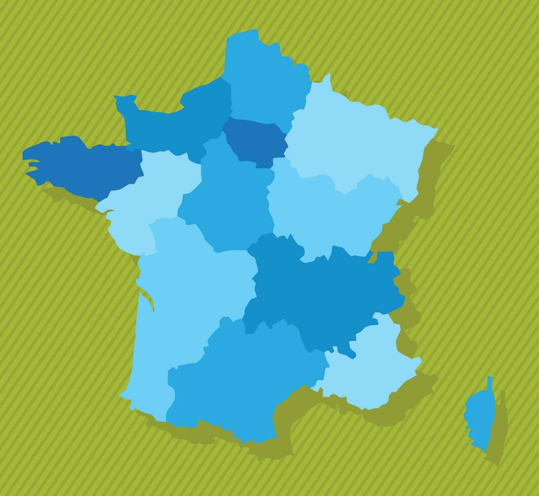 França mapa com regiões azul político mapa verde fundo vetor ilustração