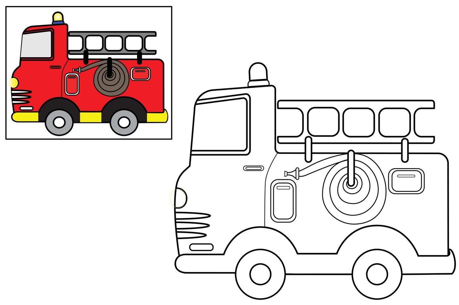 Página para colorir de vetor de caminhão de bombeiros para crianças, tema infantil
