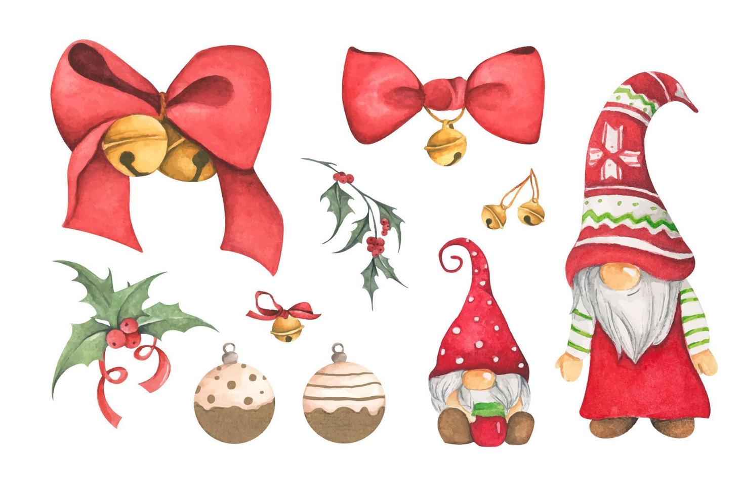 conjunto de decorações de Natal. ilustração em aquarela. vetor