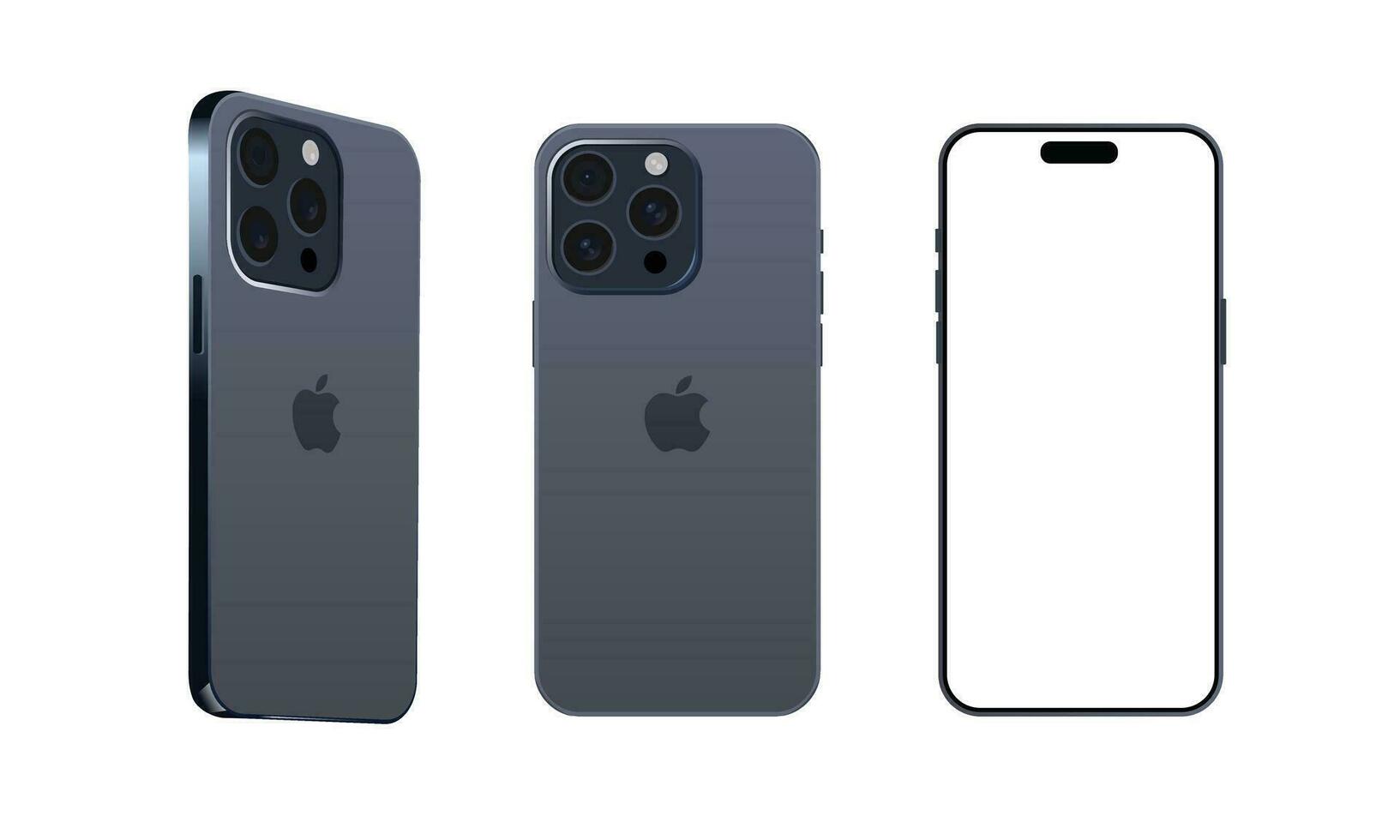 Iphone 15 pró modelo diferente visualizar. azul titânio cor. frente Visão e costas visualizar. vetor brincar