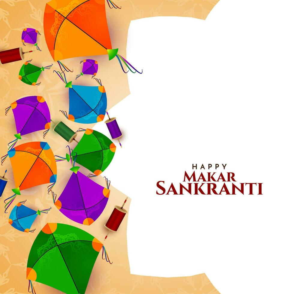 feliz Makar Sankranti indiano festival cartão com colorida pipas vetor