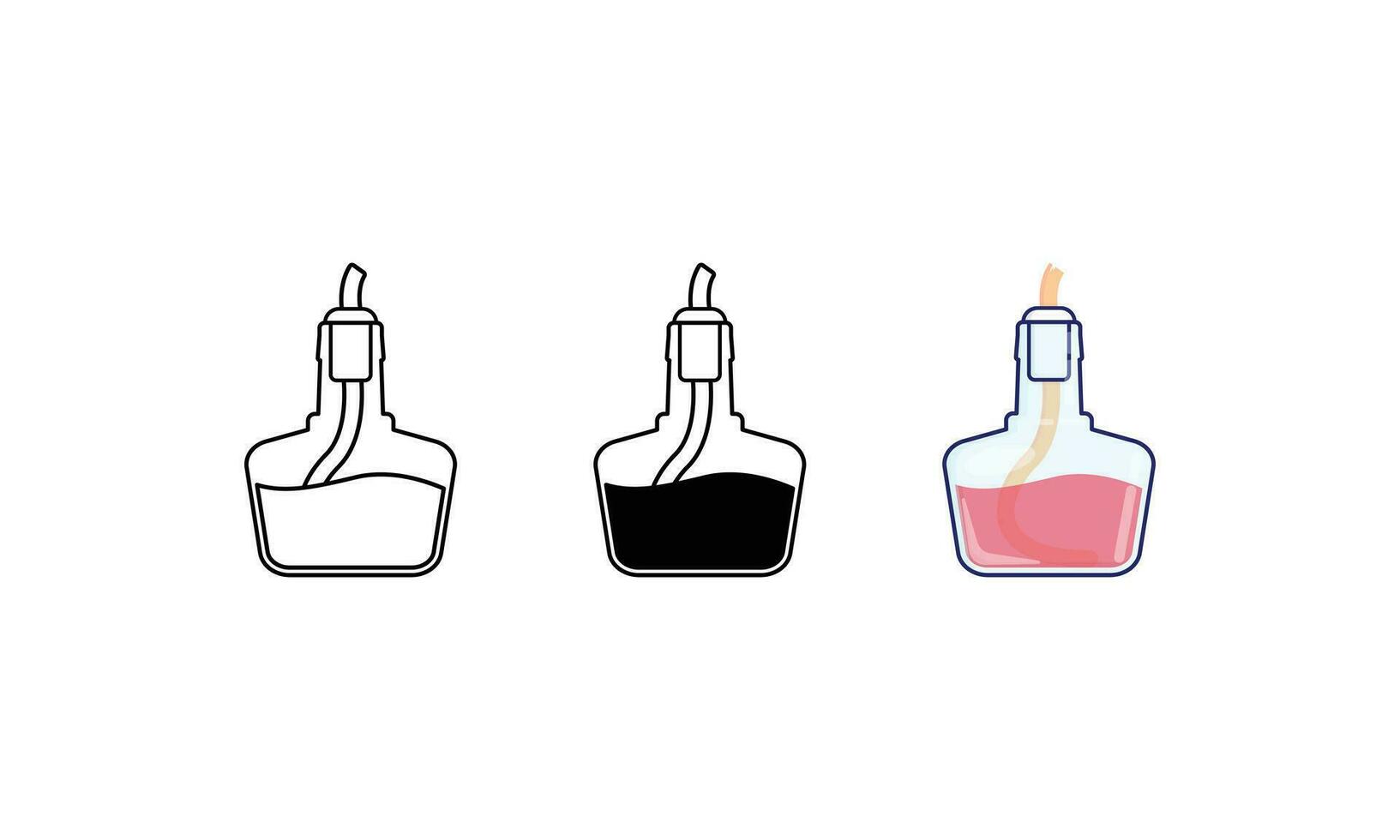 multiestilo ícone do álcool queimador garrafa Ciência, silhueta, contorno, colorida plano Projeto estilo vetor