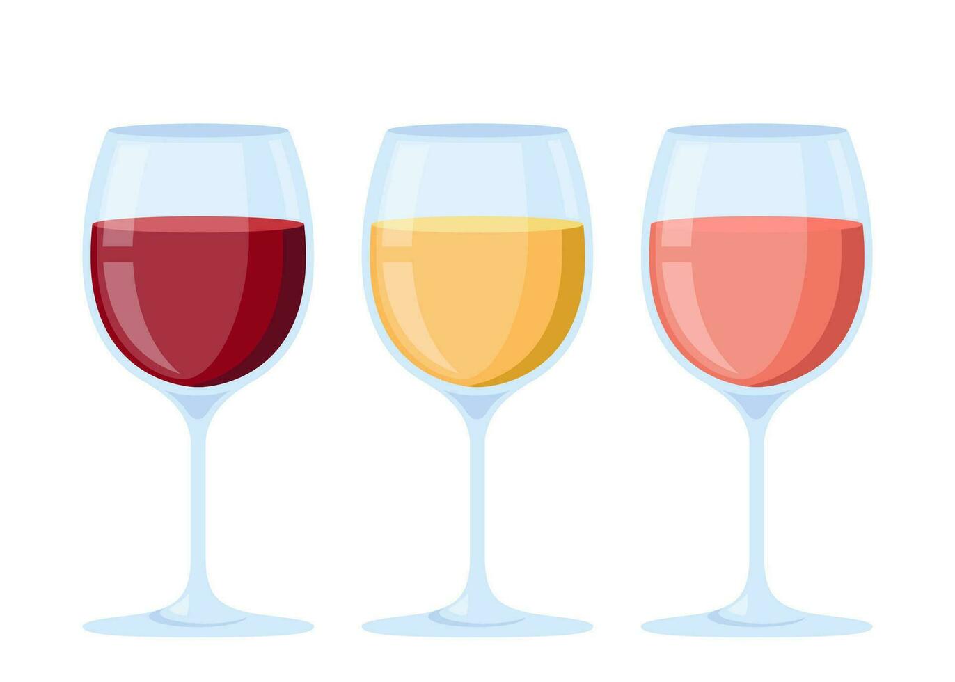 vinho óculos. diferente vinho tipos vermelho, branco, Rosa alcoólico bebidas coleção, restaurante vidraria. vetor ilustração.