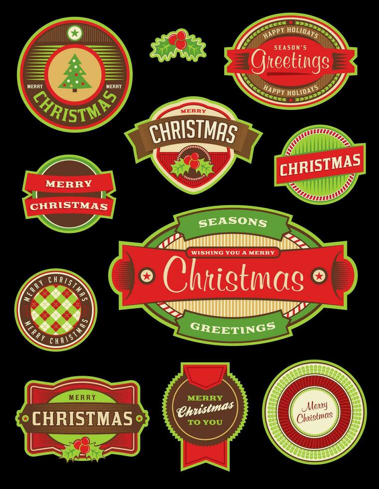vintage Natal feriado etiquetas e Distintivos vetor