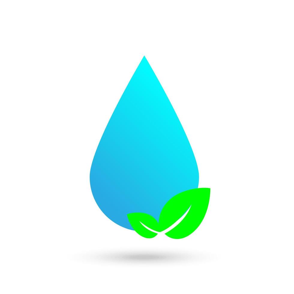 gota de água com ilustração de ícone de vetor de logotipo de folhas, conceito ecológico