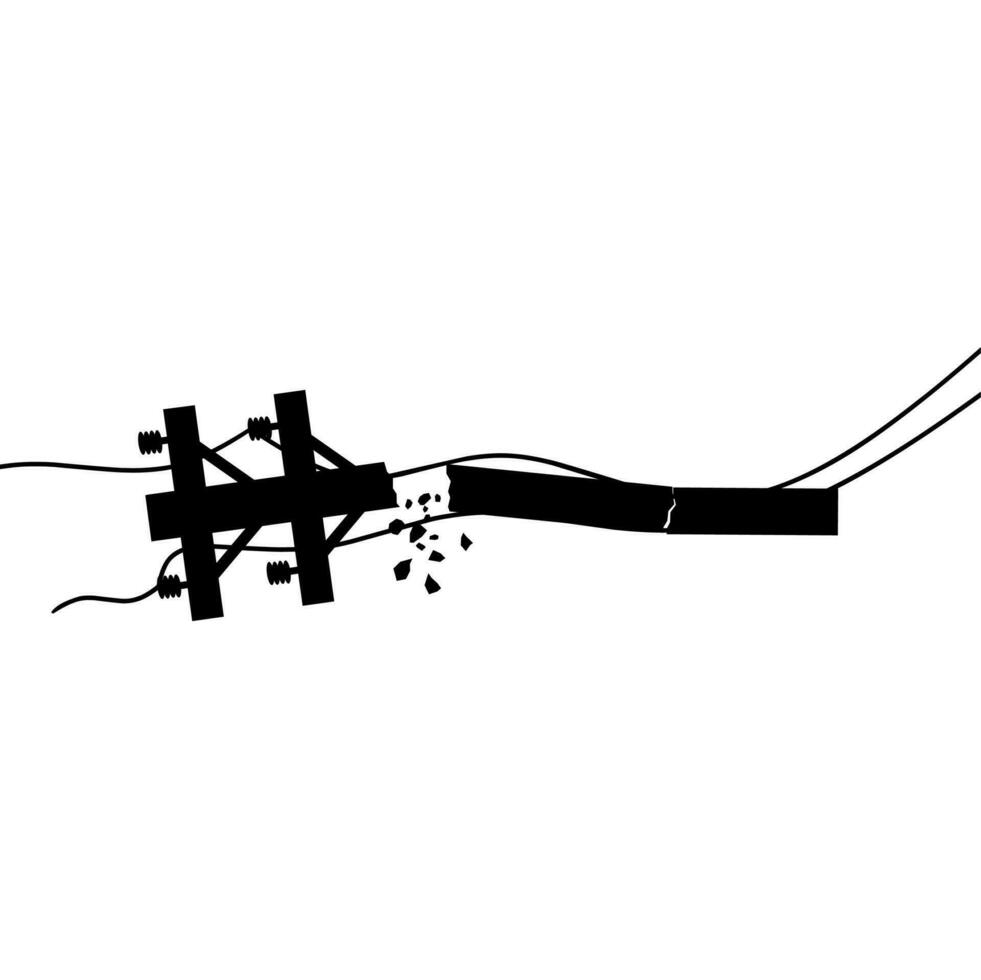 vetor ilustração do uma desabou e destruído eletricidade pólo com bagunçado fios. isolado em branco fundo. adequado para desastre logotipos.