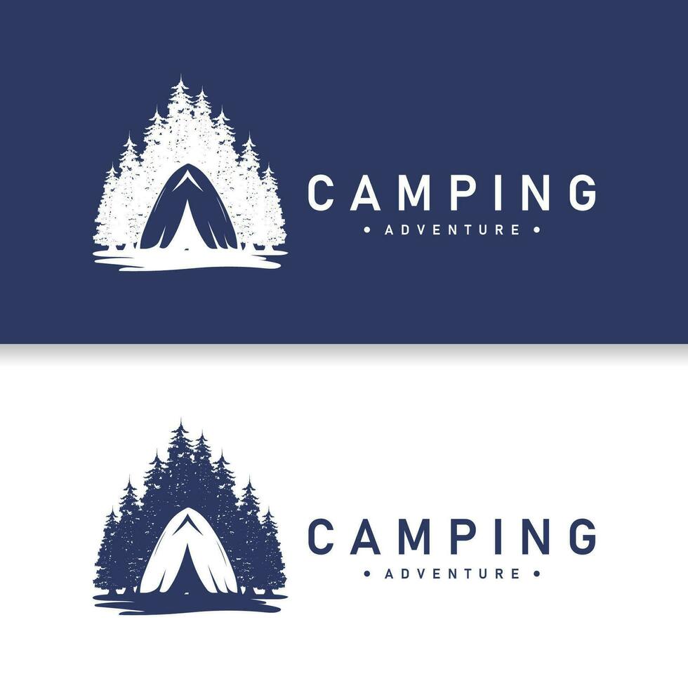 acampamento logotipo selvagem floresta Projeto ao ar livre aventura ilustração do árvores e simples barraca vetor