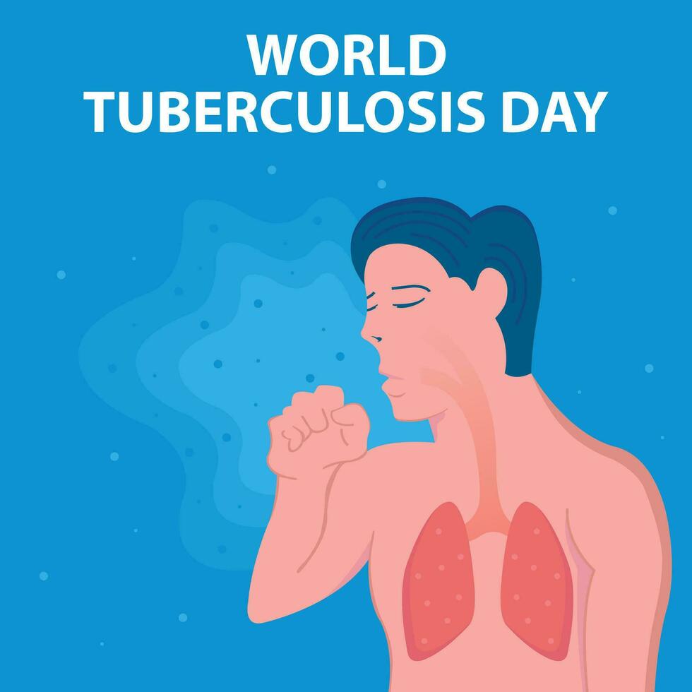 ilustração vetor gráfico do imagem do interno órgãos dentro a pulmões do uma tosse homem sofrimento a partir de tuberculose, perfeito para internacional dia, mundo tuberculose dia, comemoro, cumprimento cartão.