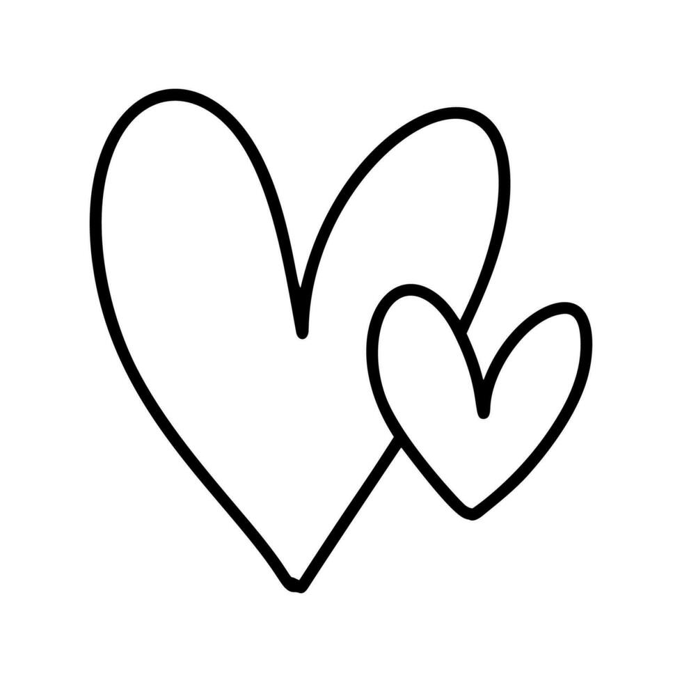 amor monoline ícone vetor rabisco dois corações mão desenhado namorados dia logotipo. decoração para cumprimento cartão, casamento, caneca, foto sobreposições, camiseta imprimir, folheto, poster Projeto