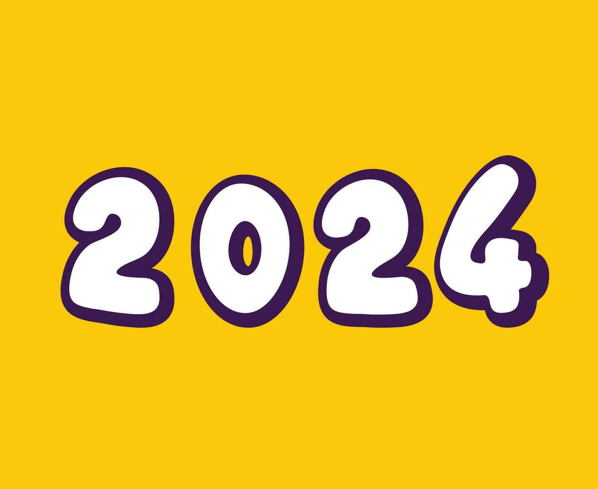 feliz Novo ano 2024 abstrato roxa e branco gráfico Projeto vetor logotipo símbolo ilustração com amarelo fundo
