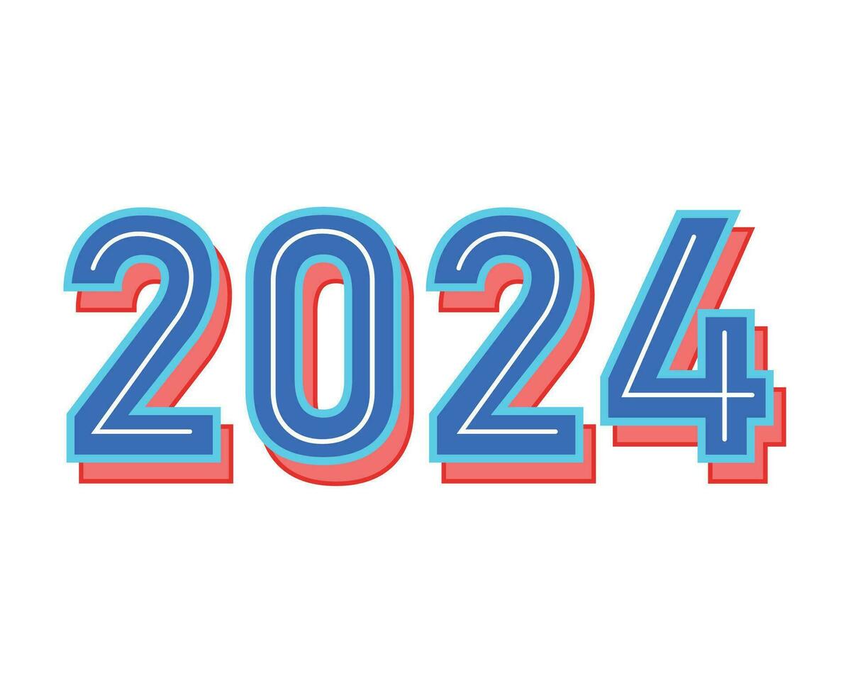 feliz Novo ano 2024 abstrato azul e vermelho gráfico Projeto vetor logotipo símbolo ilustração