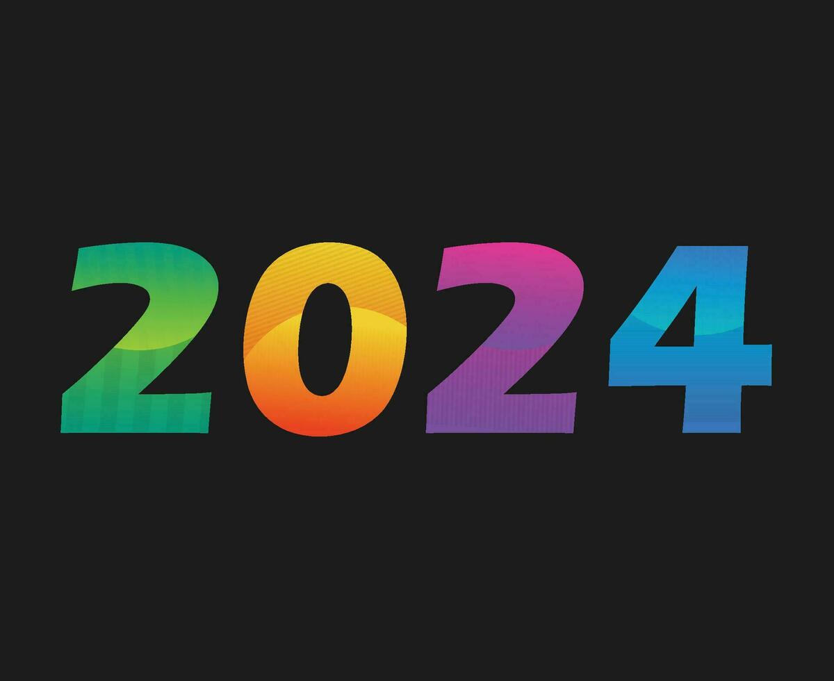 feliz Novo ano 2024 abstrato multicolorido gráfico Projeto vetor logotipo símbolo ilustração com Preto fundo