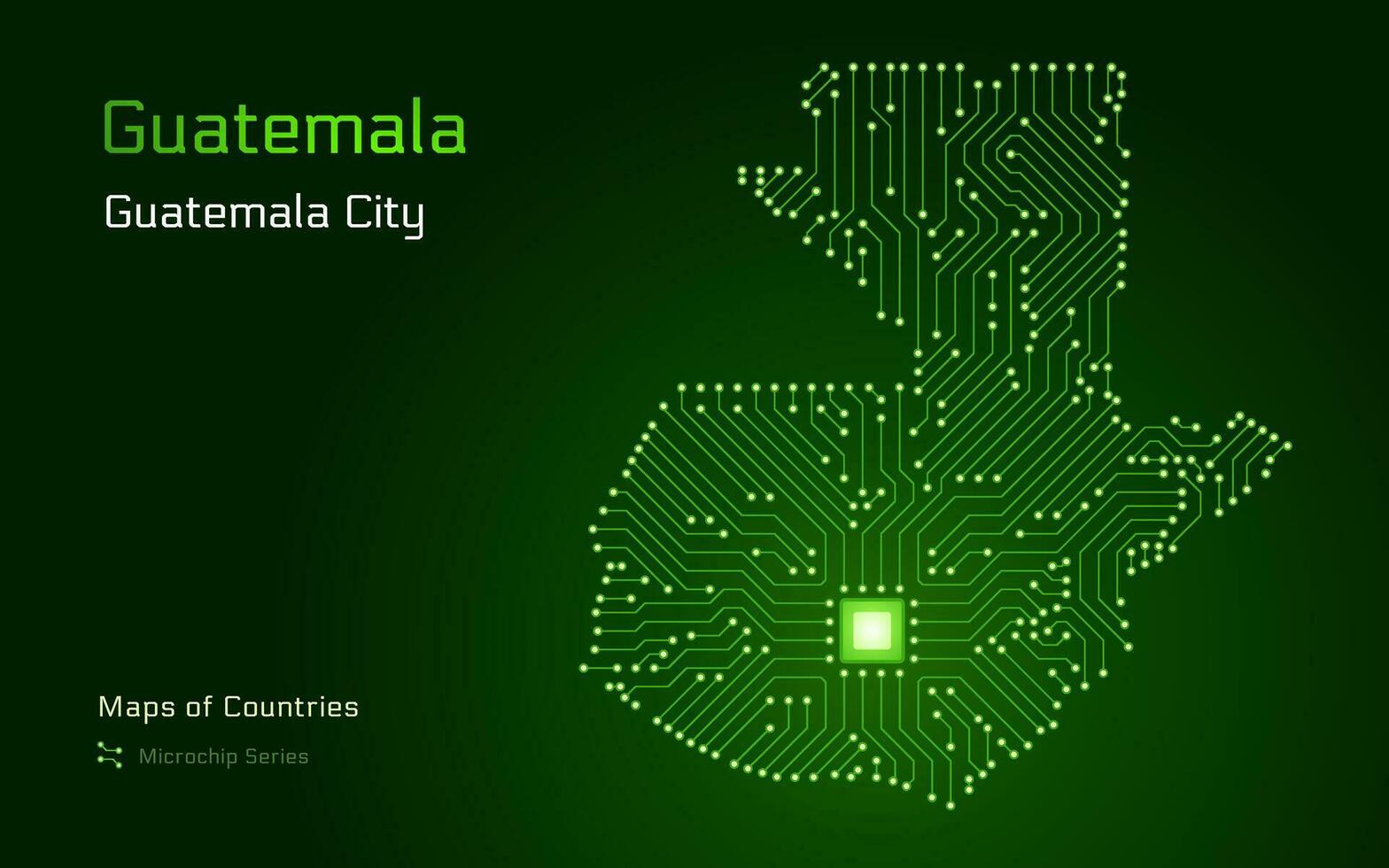 Guatemala mapa com uma capital do Guatemala cidade mostrando dentro uma microchip padronizar. e-governo. tsmc. mundo países vetor mapas. microchip Series