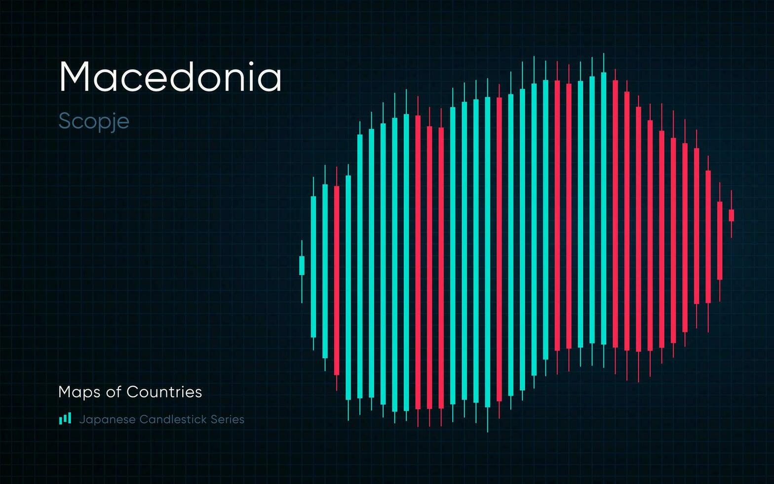 makedonia mapa é mostrando dentro uma gráfico com bares e linhas. japonês castiçal gráfico Series vetor