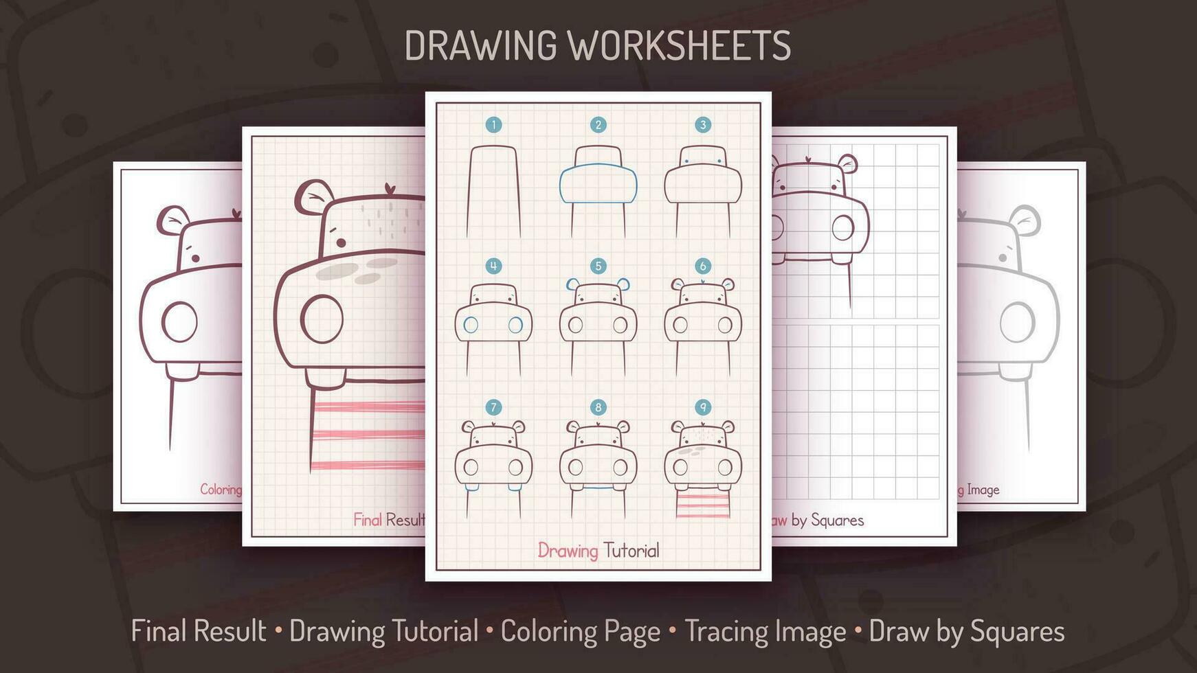 quão para desenhar uma hipopótamo. degrau de degrau desenhando tutorial. desenhar guia. simples instrução. coloração página. fichas de trabalho para crianças e adultos vetor