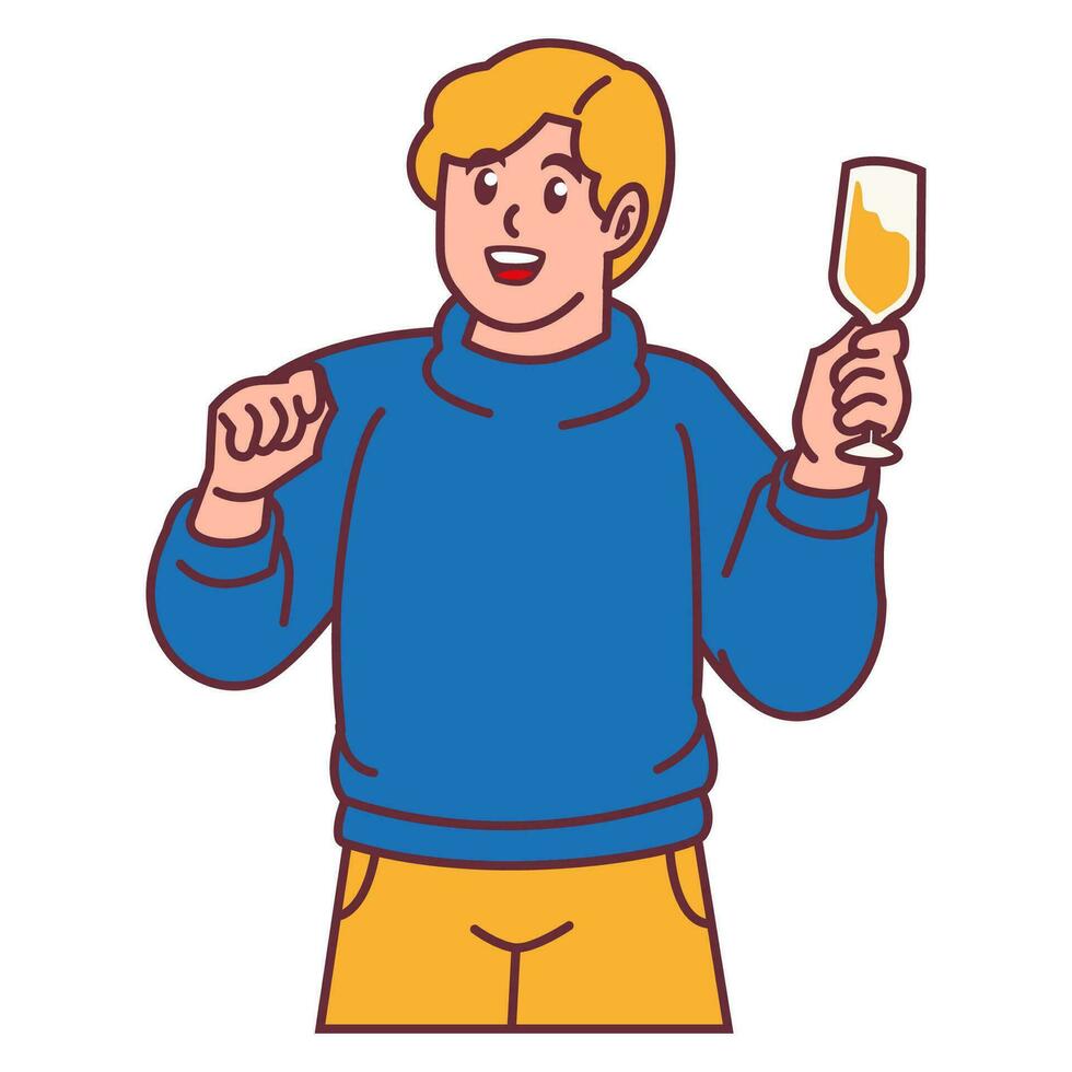 uma homem a comemorar festa e segurando vidro do champanhe vetor