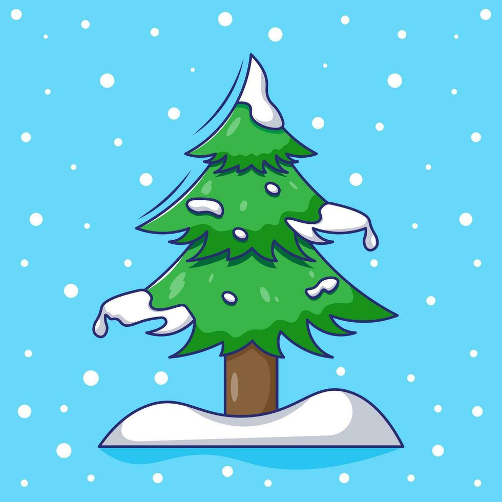fofa desenho animado vetor do pinho árvore com queda de neve fundos. plano vetor desenho animado para inverno coleções